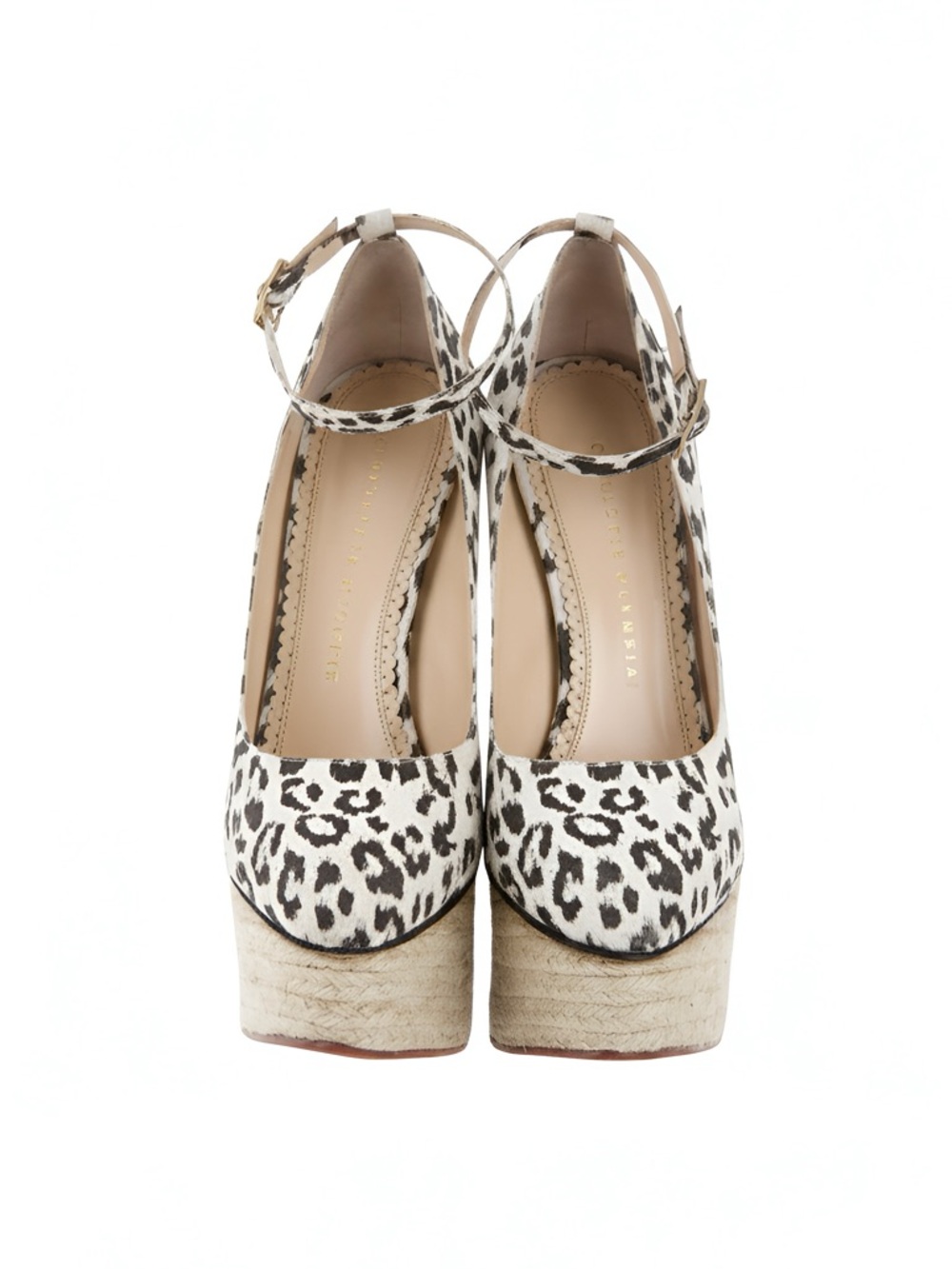 Charlotte Olympia Leopard-Print Espadrille Wedge Sandals in Cream and Black